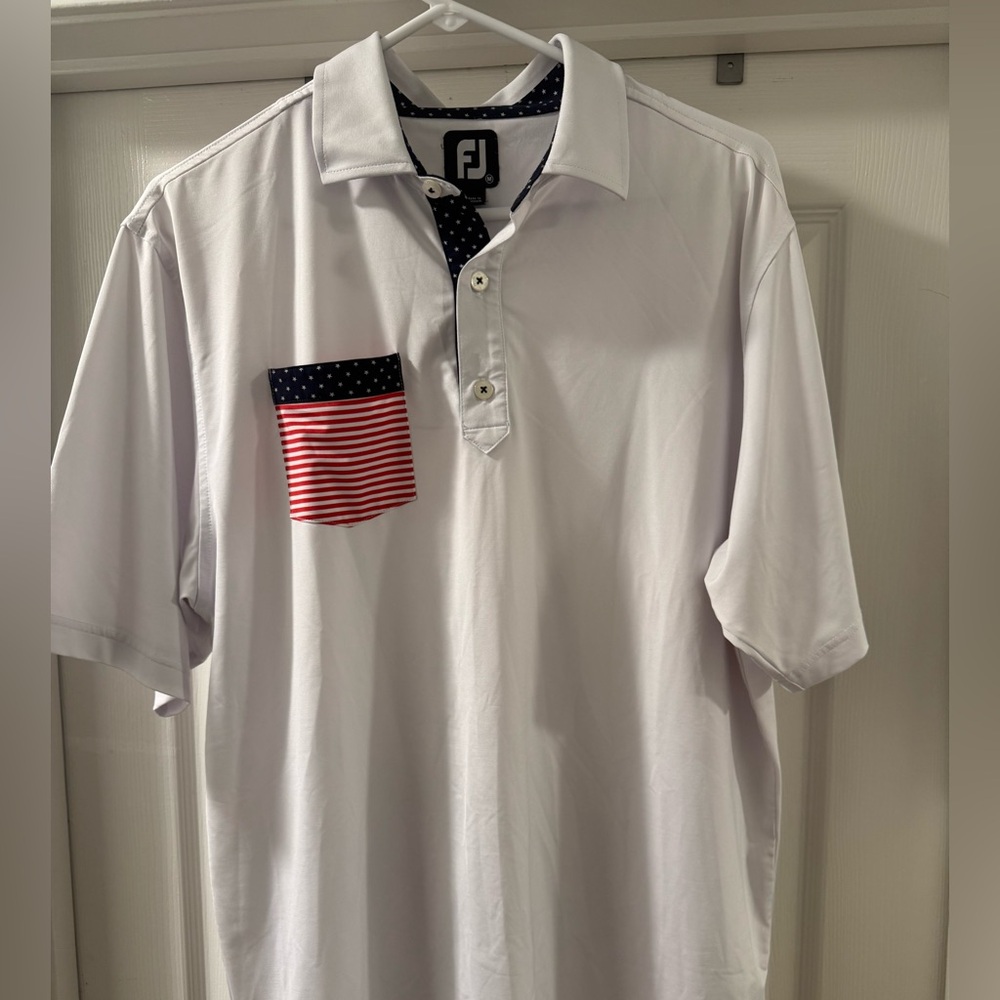 FootJoy FJ Golf Shirt - American Flag Pocket - Size Medium